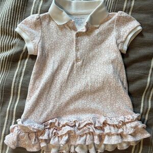 Ralph Lauren Little Girls Pink Floral Polo Dress with Ruffle Hem